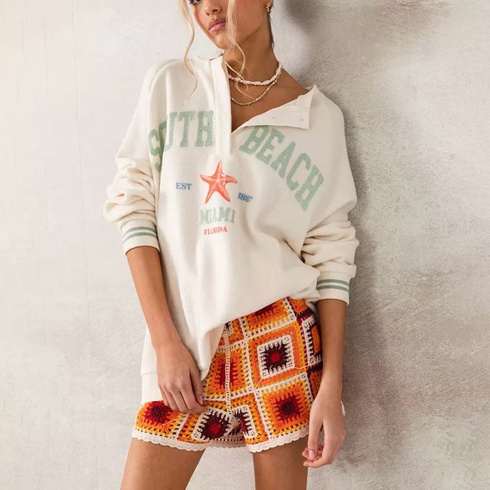 33 Coastal Granny Square Shorts Red Orange Crochet Women’s Medium - Picture 11 of 11